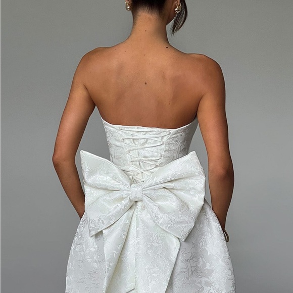 Babyboo Elanora Strapless White Dress with Bow Accent - Picture 1 of 2